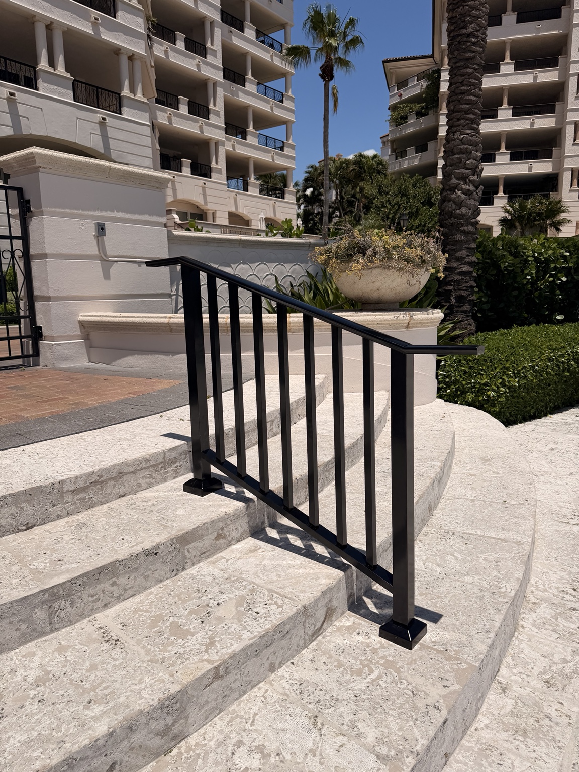 Black exterior stair railing